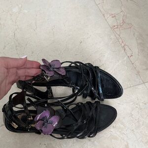 Dior Black Sandals with Purple Floral Detail